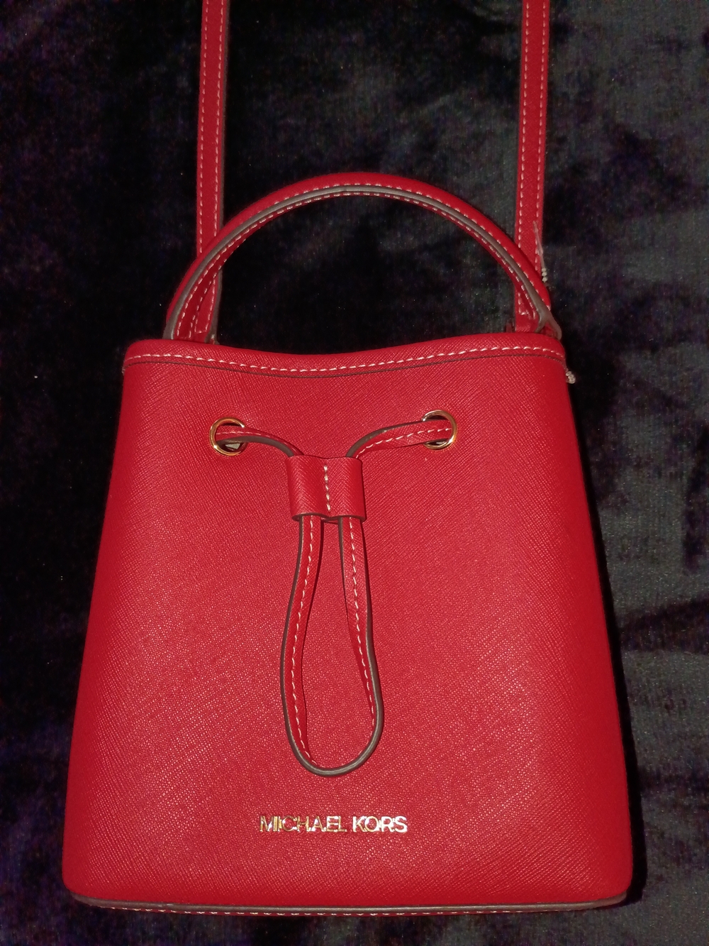 Michael Kors Red Drawstring Crossbody Bucket Bag